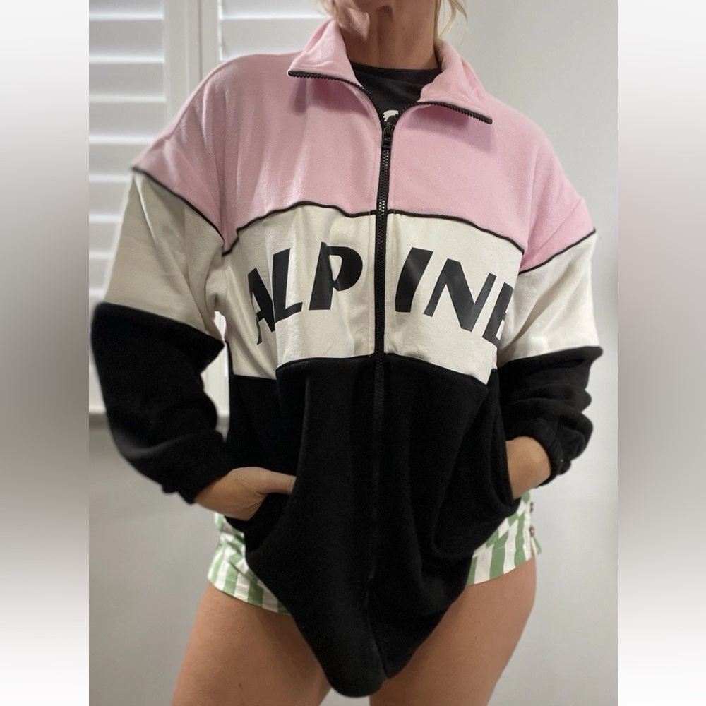 H&M Alpine Fleece Oversized Pink Black Full Zip Jacket XS SKI‎ Snowboard Coat